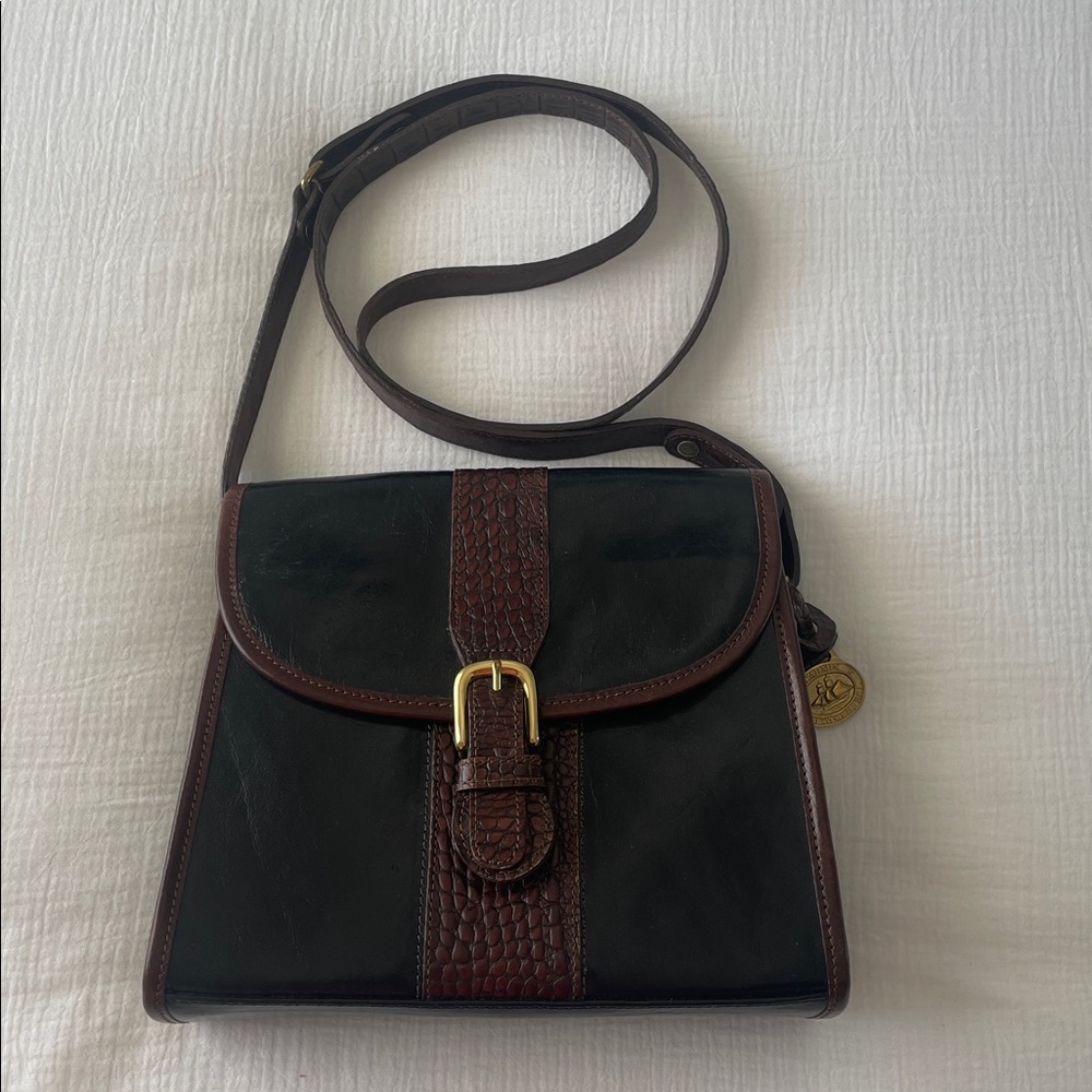 Vintage 80’s Brahmin Black/Brown crocodile/Leather Crossbody Bag